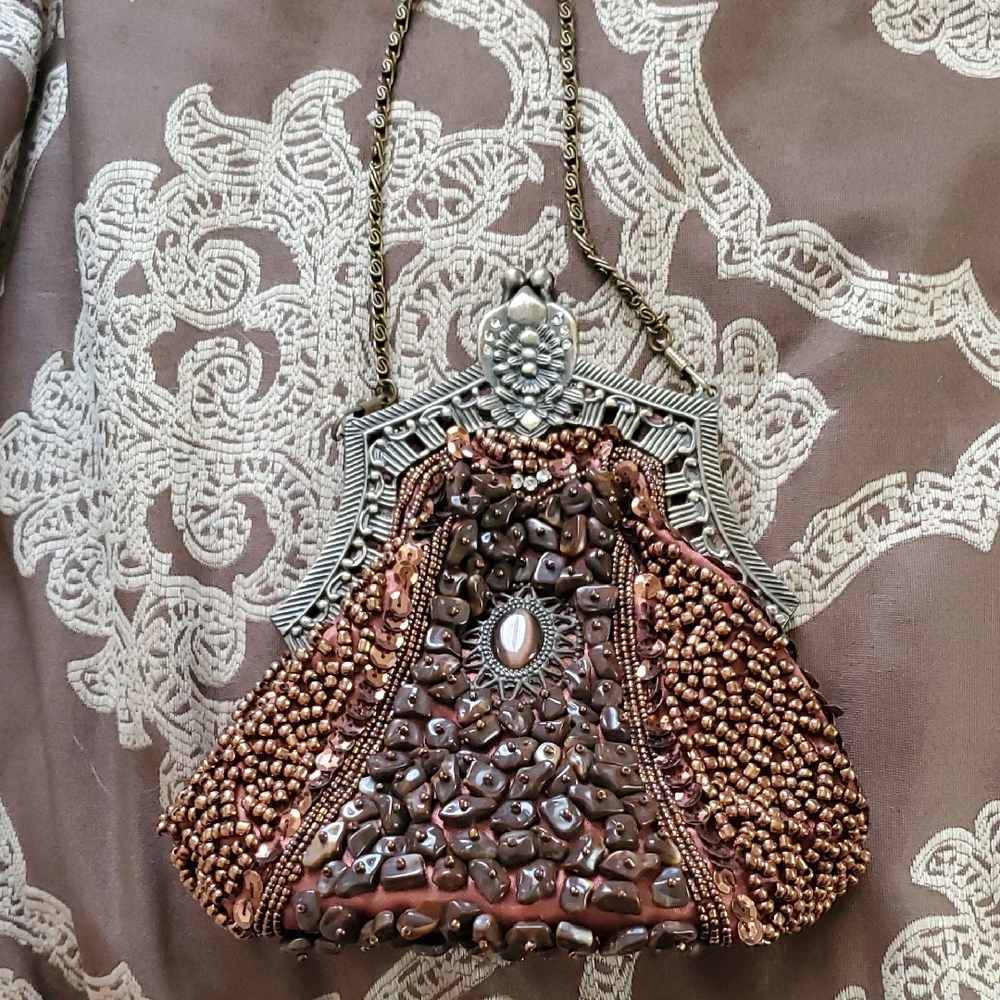 TBA Brown Clutch with Intricate Beadwork